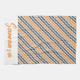 ヴィンテージ対角幾何学オレンジグレー名 キッチンタオル