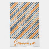 ヴィンテージ対角幾何学オレンジグレー名 キッチンタオル (縦)