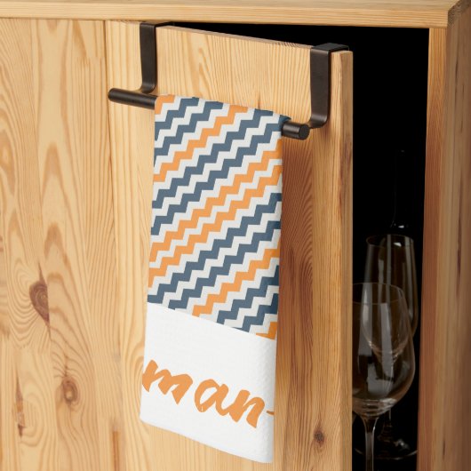 ヴィンテージ対角幾何学オレンジグレー名 キッチンタオル (三つ折り)
