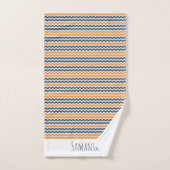 ヴィンテージ対角幾何学オレンジグレー名 バスタオルセット (ハンドタオル)