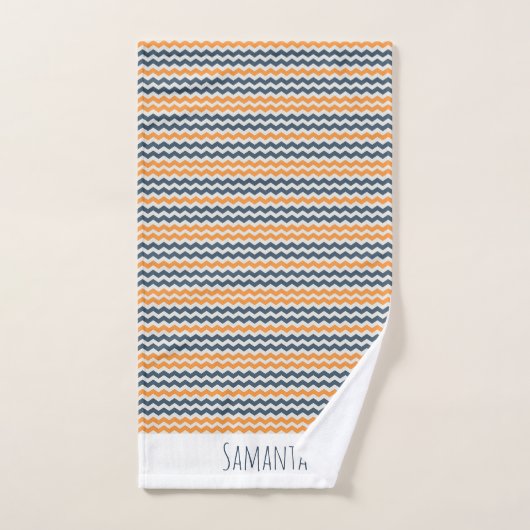 ヴィンテージ対角幾何学オレンジグレー名 バスタオルセット (ハンドタオル)