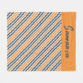 ヴィンテージ対角幾何学オレンジグレー名 フリースブランケット (正面(横))