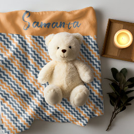 ヴィンテージ対角幾何学オレンジグレー名 フリースブランケット