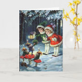 ヴィンテージ小さな女の子とクリスマス格言 カード (黄色い花)