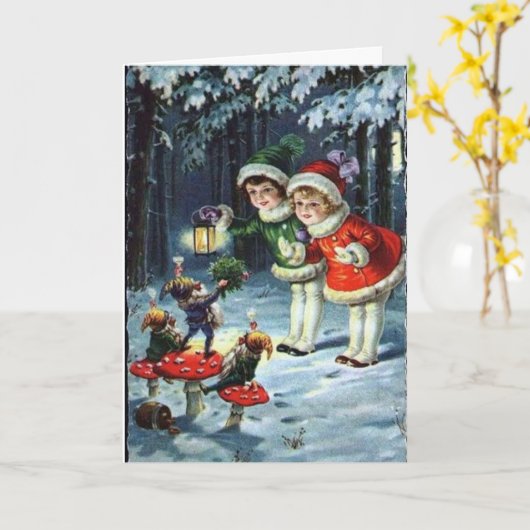 ヴィンテージ小さな女の子とクリスマス格言 カード (黄色い花)