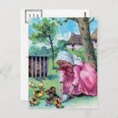 ヴィンテージ小さな女の子とベビー雛 ポストカード (正面/裏面)