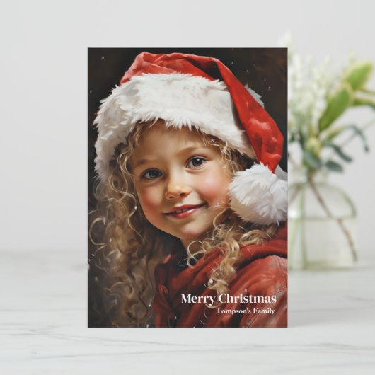 ヴィンテージ小さな女の子とホリーベリーの笑顔 シーズンカード (スタンド正面)