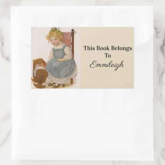 ヴィンテージ小さな女の子と人形蔵書票 長方形シール (バッグ)