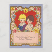 ヴィンテージ小さな女の子と男の子のハートバレンタイン ポストカード (正面)