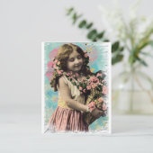 ヴィンテージ小さな女の子と花 ポストカード (スタンド正面)