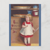 ヴィンテージ小さな女の子のパントリー感謝祭 ポストカード (正面)