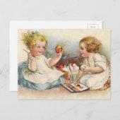 ヴィンテージ小さな女の子の着色イースターエッグ シーズンポストカード (正面/裏面)