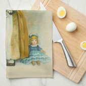 ヴィンテージ小さな女の子ぽちゃぽちゃぽちゃのハットドール キッチンタオル (四つ折り)