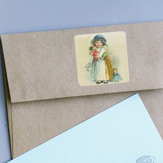 ヴィンテージ小さな女の子ぽちゃぽちゃぽちゃのハットドール スクエアシール