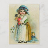 ヴィンテージ小さな女の子ぽちゃぽちゃぽちゃのハットドール ポストカード (正面)