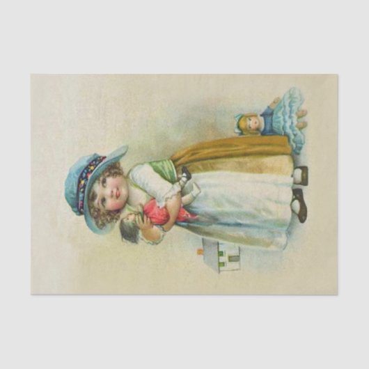 ヴィンテージ小さな女の子ぽちゃぽちゃぽちゃのハットドール 薄葉紙 (正面)