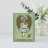 ヴィンテージ小さな女の子インブルーバレンタイン ポストカード (スタンド正面)