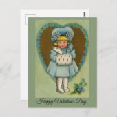 ヴィンテージ小さな女の子インブルーバレンタイン ポストカード (正面/裏面)