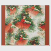 ヴィンテージ小さな女の子イン赤いドレス&クリスマスツリー ラッピングペーパー (フラット)