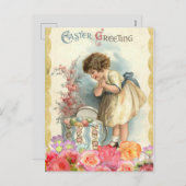 ヴィンテージ小さな女の子イースターはがき シーズンポストカード (正面/裏面)