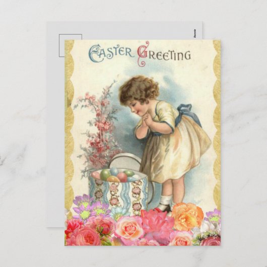  ヴィンテージ小さな女の子イースターはがき シーズンポストカード (正面/裏面)