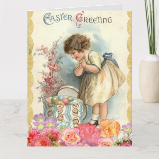 ヴィンテージ小さな女の子イースター カード (正面)
