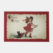 ヴィンテージ小さな女の子ウィッチオンブロムハロウィーン ドアマット (正面)