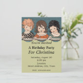 ヴィンテージ小さな女の子スリーシスター誕生日 招待状 (スタンド正面)