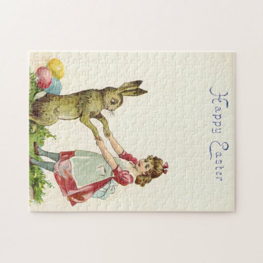 ヴィンテージ小さな女の子ダンスとバニーイースターエッグ ジグソーパズル (横)