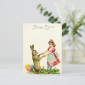 ヴィンテージ小さな女の子ダンスとバニーイースターエッグ ポストカード (スタンド正面)