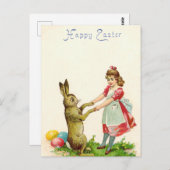ヴィンテージ小さな女の子ダンスとバニーイースターエッグ ポストカード (正面/裏面)