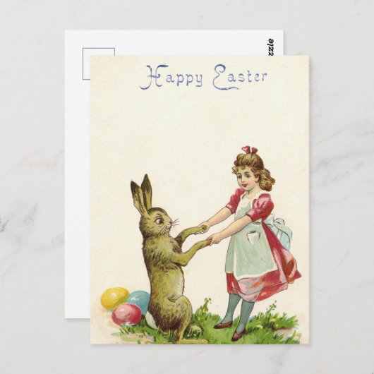 ヴィンテージ小さな女の子ダンスとバニーイースターエッグ ポストカード (正面/裏面)