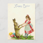 ヴィンテージ小さな女の子ダンスとバニーイースターエッグ ポストカード (正面)
