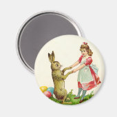 ヴィンテージ小さな女の子ダンスとバニーイースターエッグ マグネット (正面/裏面)