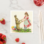 ヴィンテージ小さな女の子ダンスウィズバニーイースターエッグ スタンダードカクテルナプキン (インサイチュ)
