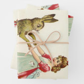 ヴィンテージ小さな女の子ダンスウィズバニーイースターエッグ ラッピングペーパーシート (インサイチュ)