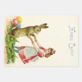 ヴィンテージ小さな女の子ダンスウィズバニーイースターエッグ ラッピングペーパーシート (正面)