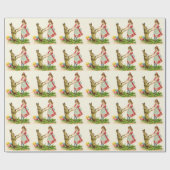 ヴィンテージ小さな女の子ダンスウィズバニーイースターエッグ ラッピングペーパー (フラット)