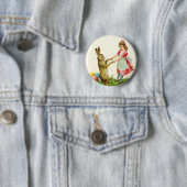 ヴィンテージ小さな女の子ダンスウィズバニーイースターエッグ 缶バッジ (インサイチュ)