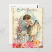 ヴィンテージ小さな女の子ハッピーイースター卵 ポストカード (正面/裏面)