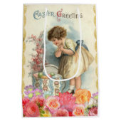 ヴィンテージ小さな女の子ハッピーイースター卵 ミディアムペーパーバッグ (裏面)