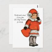 ヴィンテージ小さな女の子ハートインハンドバレンタイン ポストカード (正面/裏面)