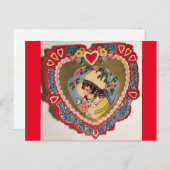 ヴィンテージ小さな女の子ハートバレンタイン ポストカード (正面/裏面)