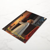 ヴィンテージ小さな女の子バイ暖炉クリスマス金ゴールド 箔シーズンカード (回転した状態)