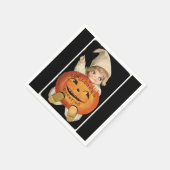 ヴィンテージ小さな女の子ビッグハロウィーンパンプキン スタンダードカクテルナプキン (角)