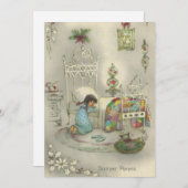 ヴィンテージ小さな女の子ベッドタイム祈りの言葉ホリデーカード シーズンカード (正面/裏面)