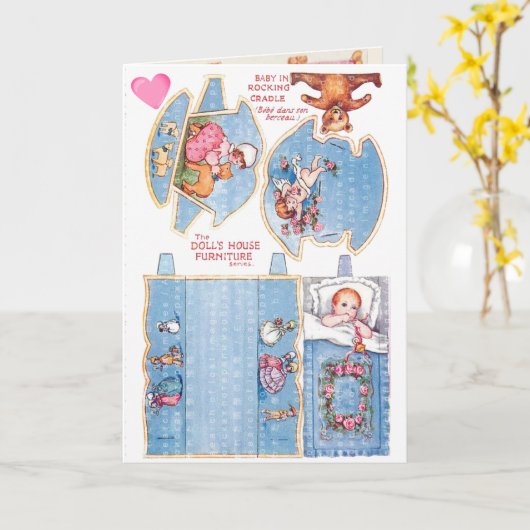 ヴィンテージ小さな女の子ベビー紙人形アートカード カード (黄色い花)