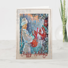 ヴィンテージ小さな女の子リス シーズンカード