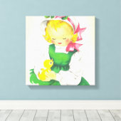 ヴィンテージ小さな女の子レトロかわいい キャンバスプリント (インサイチュ (ウッドフロア))