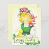 ヴィンテージ小さな女の子レトロかわいい シーズンカード (正面/裏面)
